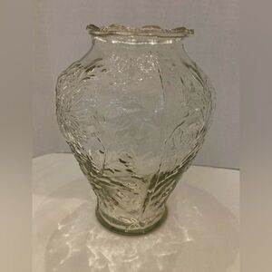 Vintage 1930's Tiffin Glass Company Chrysanthemum Clear Pressed Glass
Vase USA